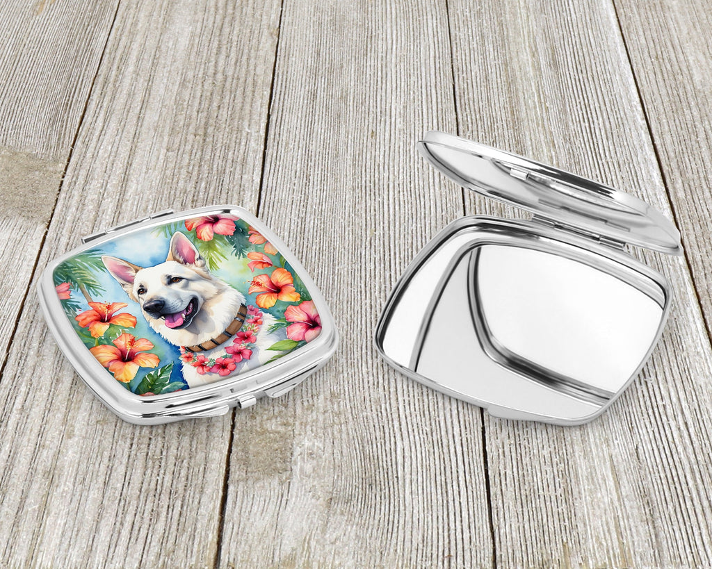 White German Shepherd Luau Compact Mirror Decorative Travel Makeup Mirror for Women Girls Gifts Pocket Makeup Mirror Folding Handheld