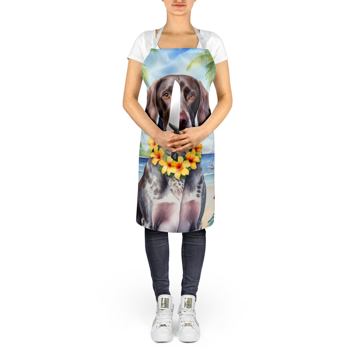 German Shorthaired Pointer Luau Apron Cooking Kitchen Server Baking Crafts Gardening for Adult Women Men, Unisex, Large, Multicolor
