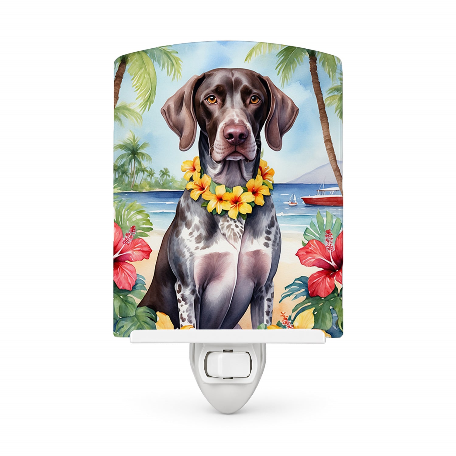 German Shorthaired Pointer Luau Ceramic Night Light Compact, UL-Certified, Ideal for Bedroom, Bathroom, Nursery, Hallway, Kitchen, 6x4x3, Multicolor