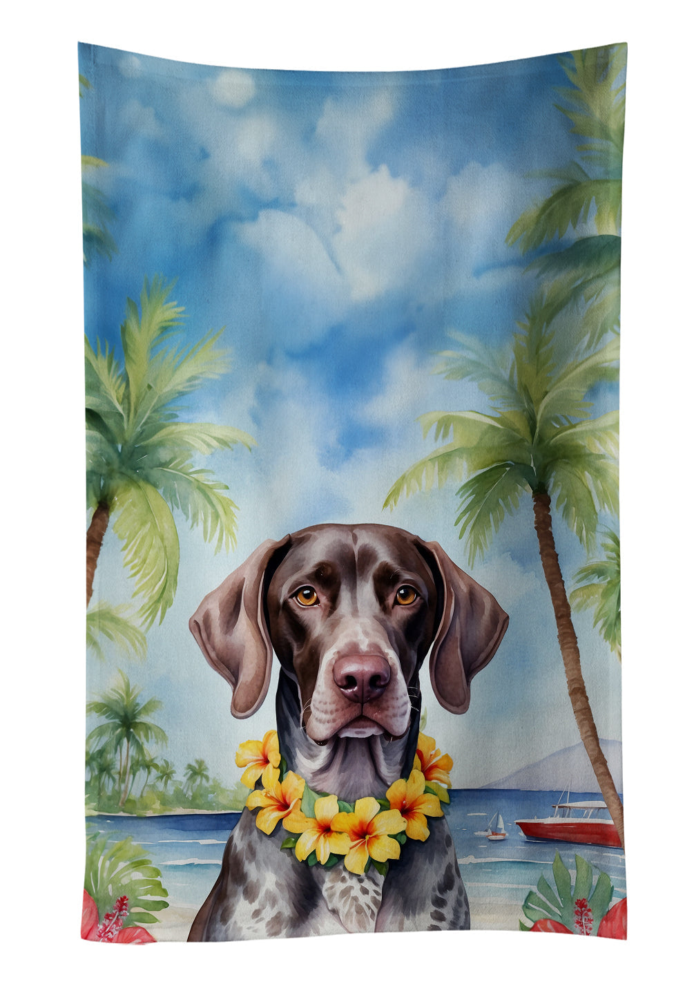 German Shorthaired Pointer Luau Kitchen Towel Velour Plush Front and Cotton Loop Back Machine Washable