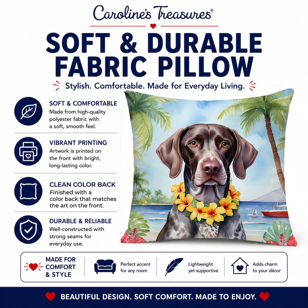 German Shorthaired Pointer Luau Decorative Throw Pillow 14x14 Indoor Outdoor Accent Cushion, Fabric Cover with Insert for Sofa, Bed, Porch & Living Room