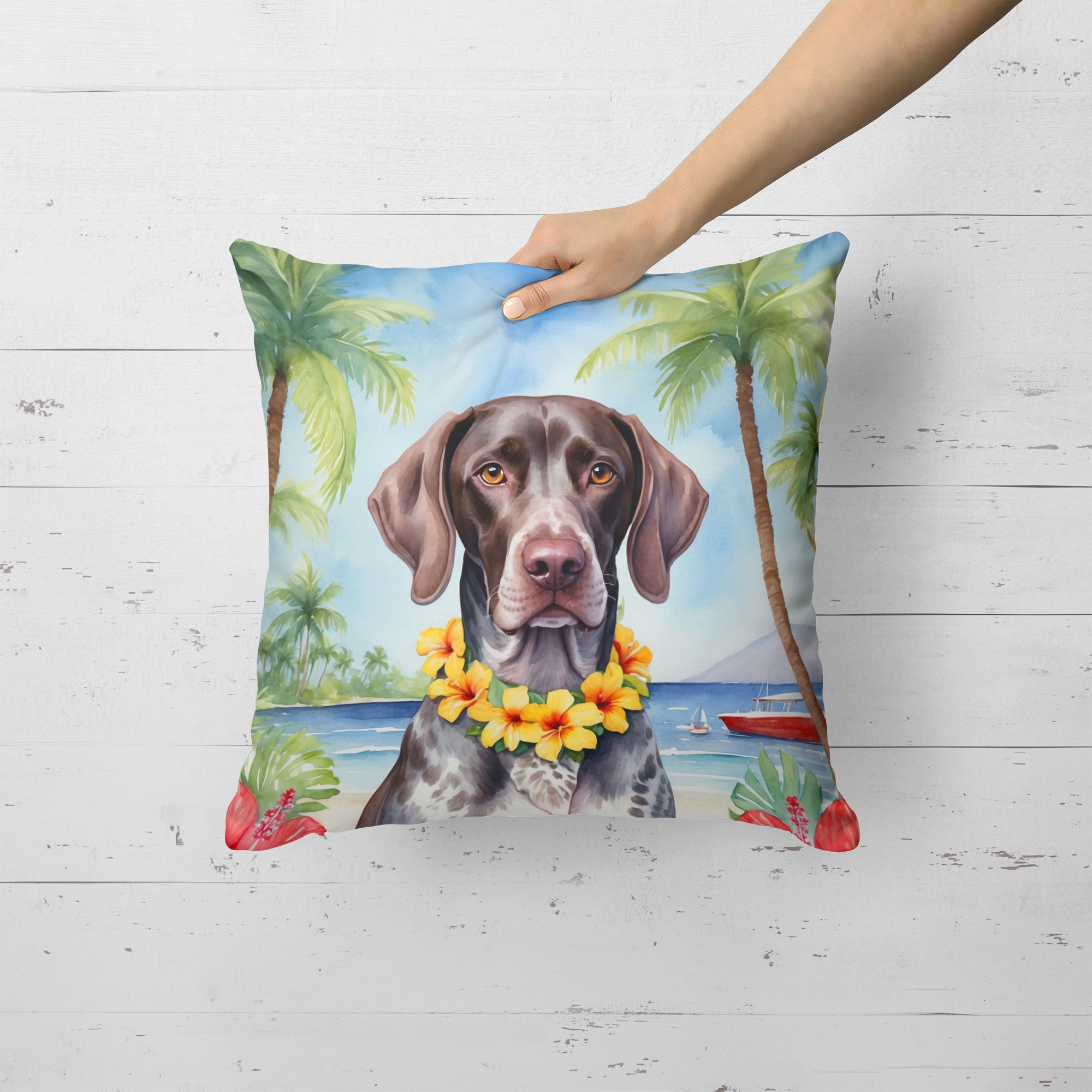 German Shorthaired Pointer Luau Decorative Throw Pillow 18x18 Indoor Outdoor Accent Cushion, Fabric Cover with Insert for Sofa, Bed, Porch & Living Room
