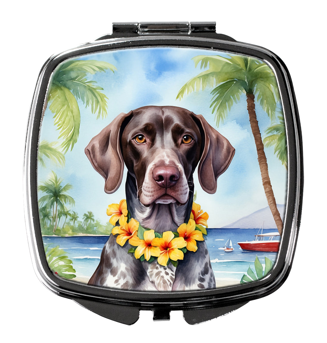 German Shorthaired Pointer Luau Compact Mirror Decorative Travel Makeup Mirror for Women Girls Gifts Pocket Makeup Mirror Folding Handheld