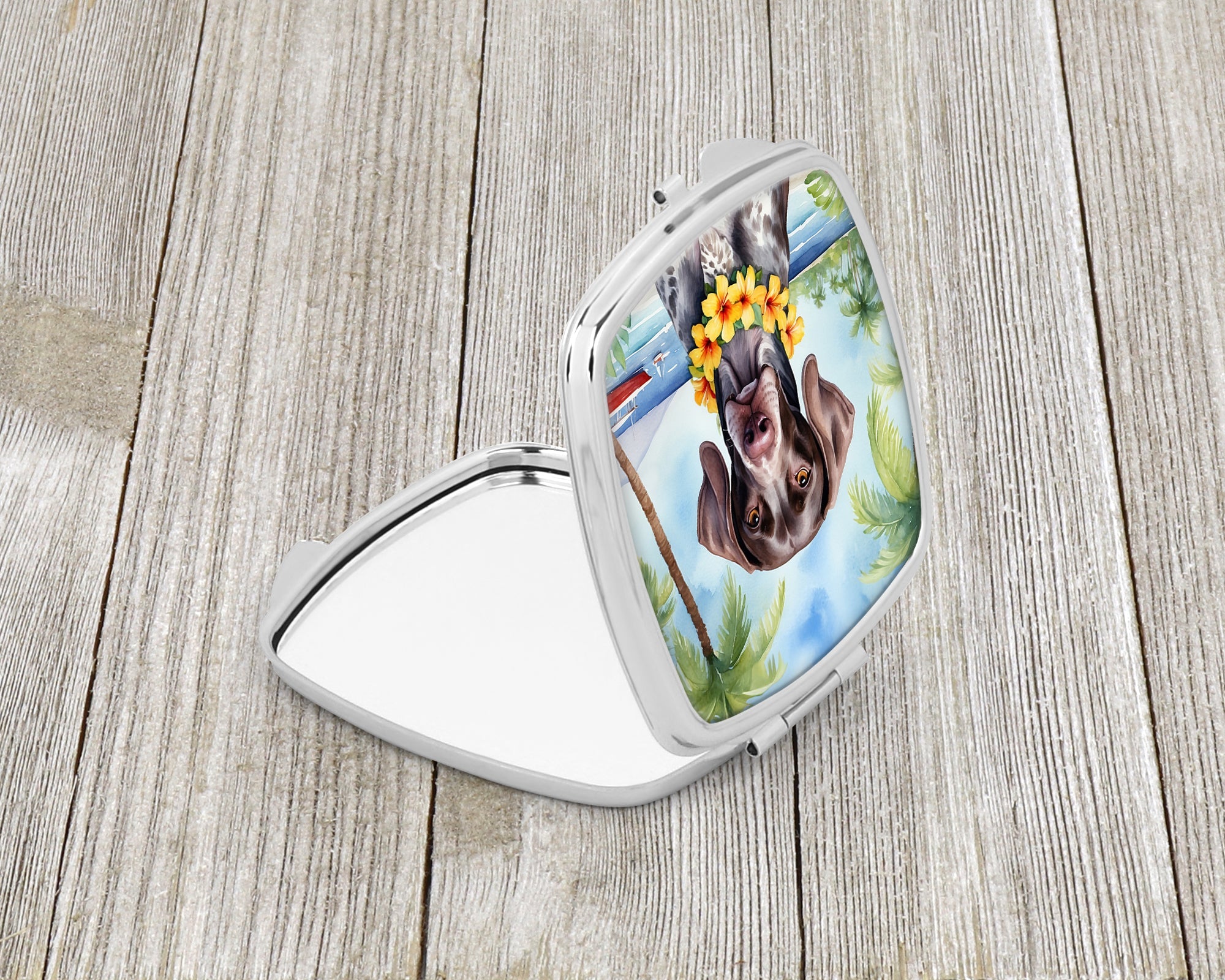 German Shorthaired Pointer Luau Compact Mirror Decorative Travel Makeup Mirror for Women Girls Gifts Pocket Makeup Mirror Folding Handheld
