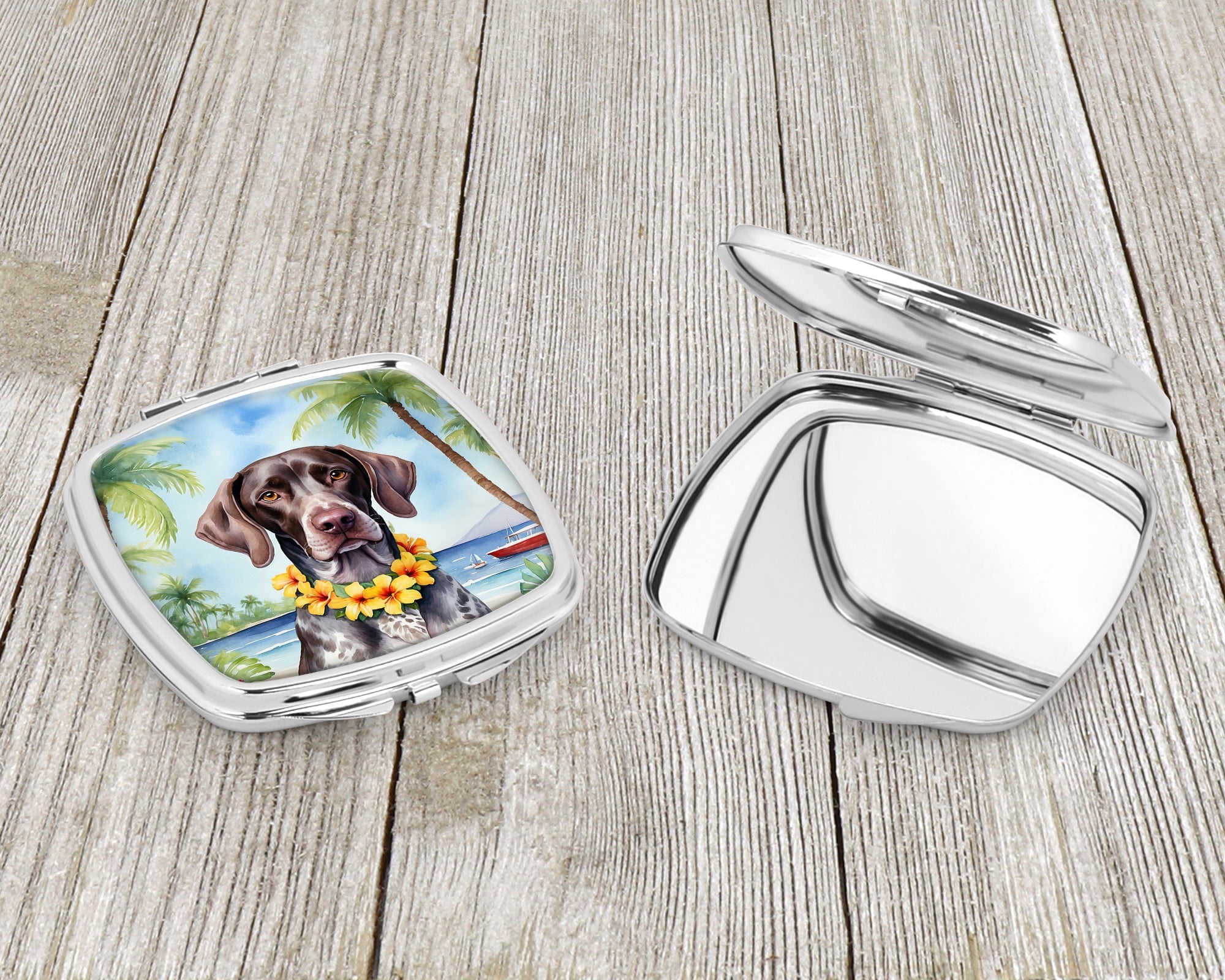 German Shorthaired Pointer Luau Compact Mirror Decorative Travel Makeup Mirror for Women Girls Gifts Pocket Makeup Mirror Folding Handheld