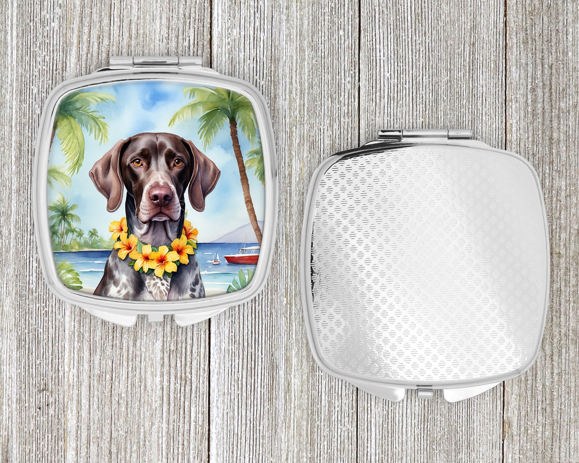 German Shorthaired Pointer Luau Compact Mirror Decorative Travel Makeup Mirror for Women Girls Gifts Pocket Makeup Mirror Folding Handheld
