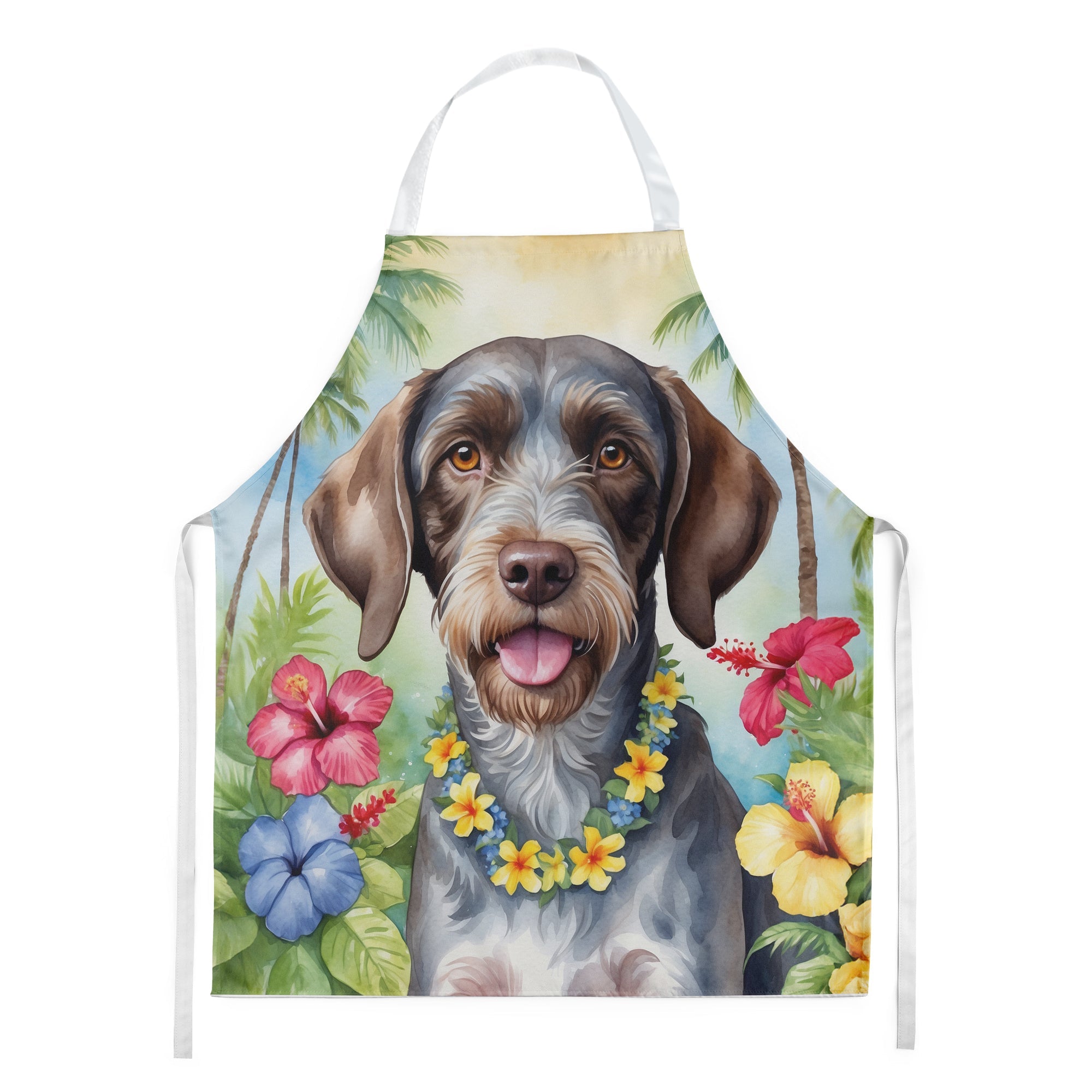 German Wirehaired Pointer Luau Apron Cooking Kitchen Server Baking Crafts Gardening for Adult Women Men, Unisex, Large, Multicolor