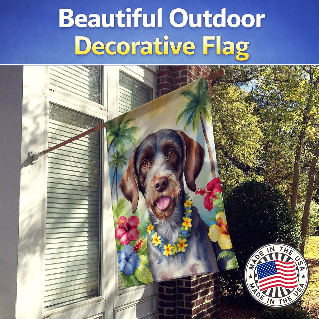 German Wirehaired Pointer Luau House Flag 28x40 Porch Sleeve Pole Decorative Outside Yard Banner Artwork Wall Hanging, Polyester