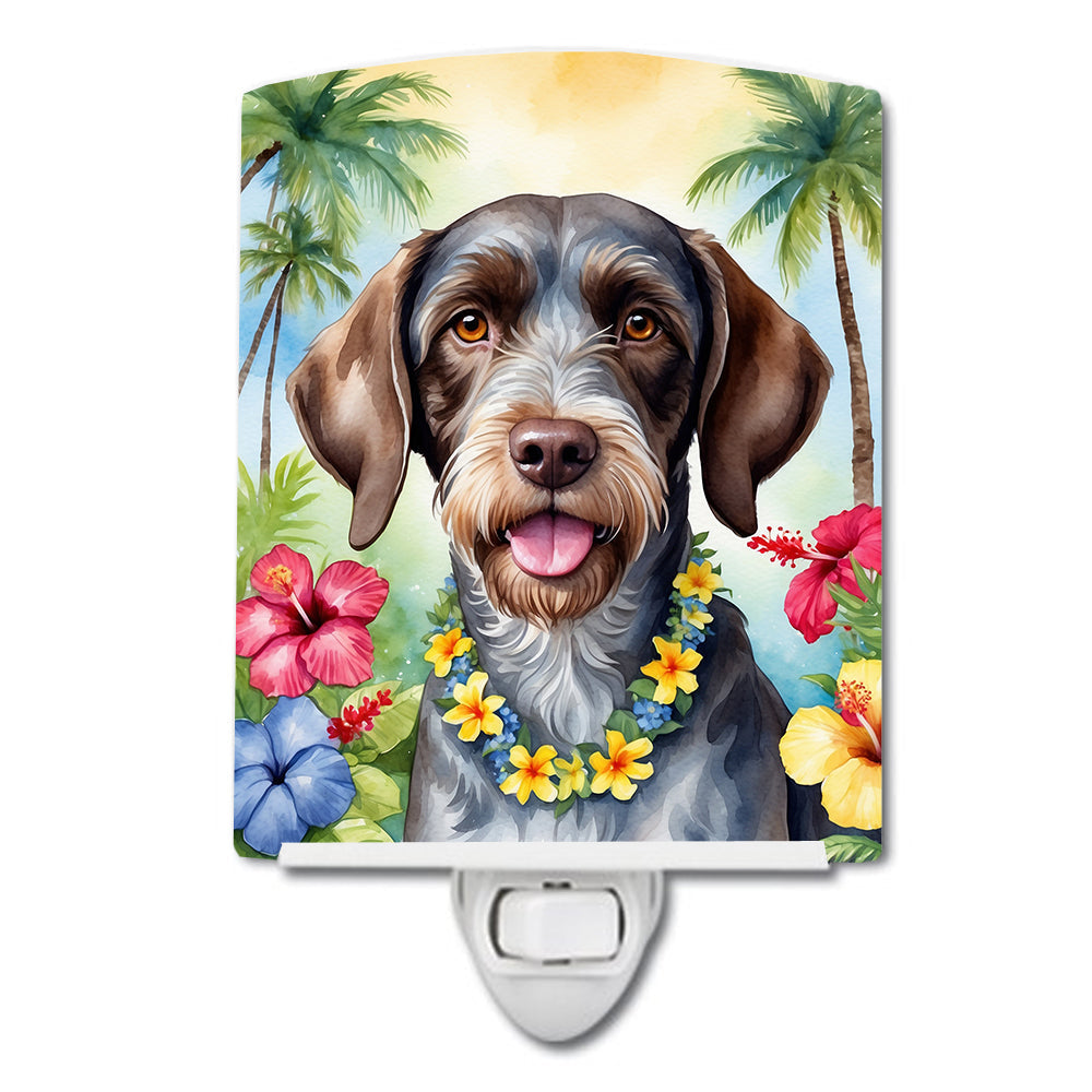 German Wirehaired Pointer Luau Ceramic Night Light Compact, UL-Certified, Ideal for Bedroom, Bathroom, Nursery, Hallway, Kitchen, 6x4x3, Multicolor