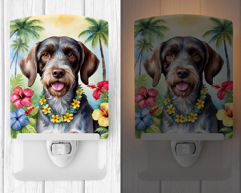 German Wirehaired Pointer Luau Ceramic Night Light Compact, UL-Certified, Ideal for Bedroom, Bathroom, Nursery, Hallway, Kitchen, 6x4x3, Multicolor