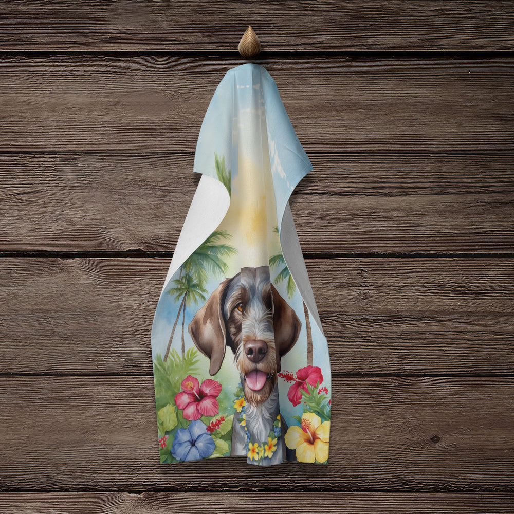 German Wirehaired Pointer Luau Kitchen Towel Velour Plush Front and Cotton Loop Back Machine Washable