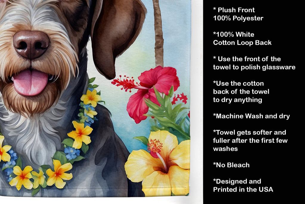 German Wirehaired Pointer Luau Kitchen Towel Velour Plush Front and Cotton Loop Back Machine Washable