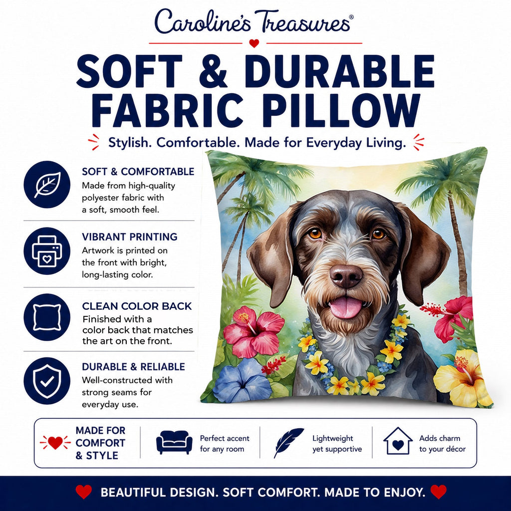 German Wirehaired Pointer Luau Decorative Throw Pillow 14x14 Indoor Outdoor Accent Cushion, Fabric Cover with Insert for Sofa, Bed, Porch & Living Room