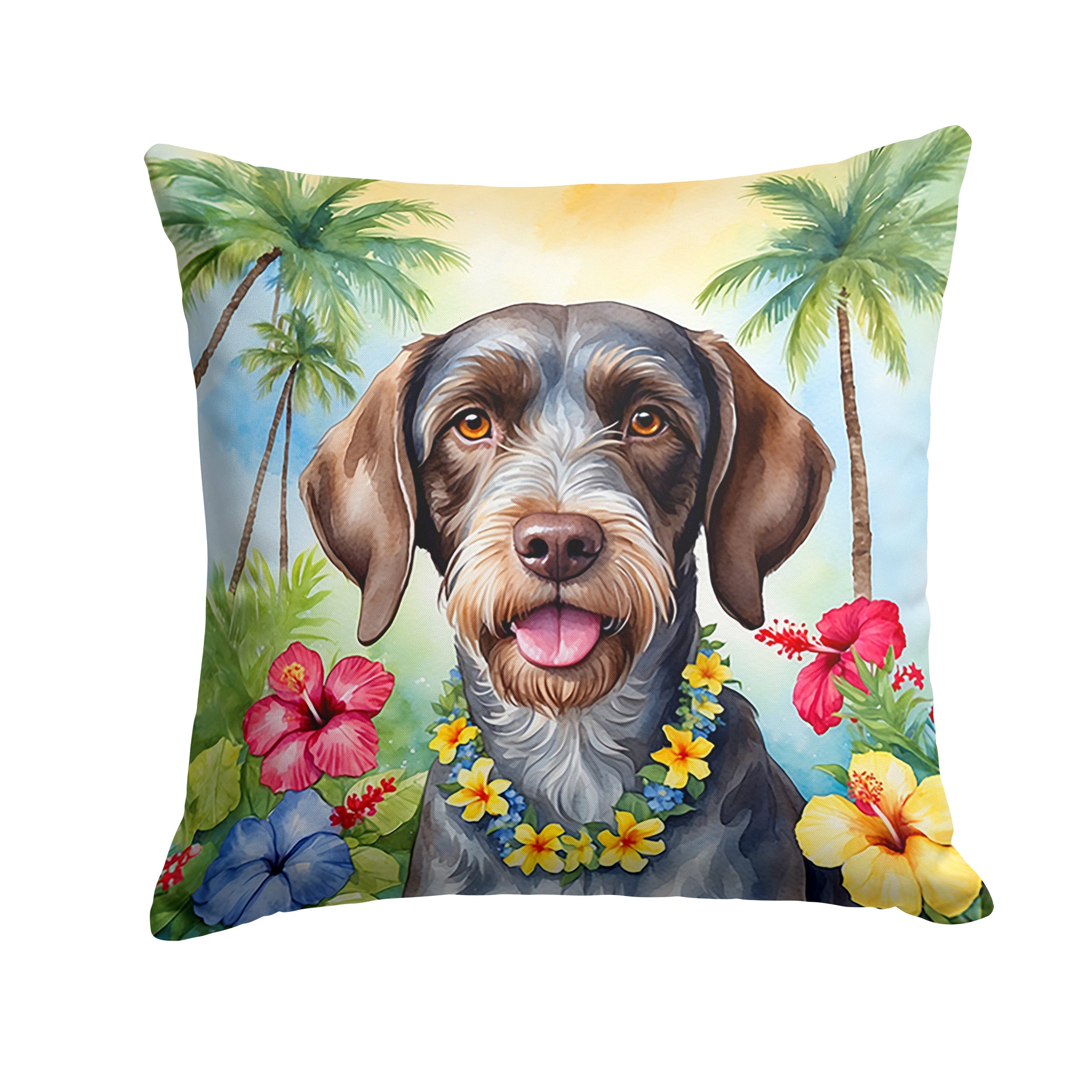 German Wirehaired Pointer Luau Decorative Throw Pillow 18x18 Indoor Outdoor Accent Cushion, Fabric Cover with Insert for Sofa, Bed, Porch & Living Room