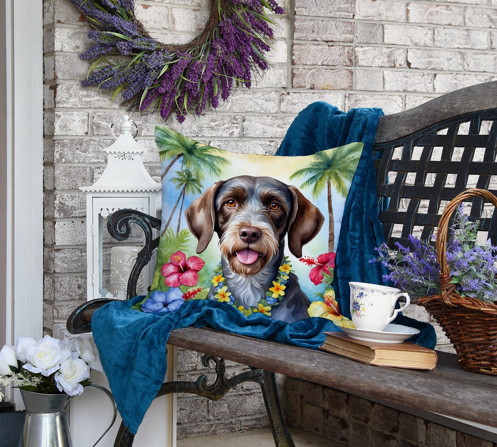 German Wirehaired Pointer Luau Decorative Throw Pillow 18x18 Indoor Outdoor Accent Cushion, Fabric Cover with Insert for Sofa, Bed, Porch & Living Room