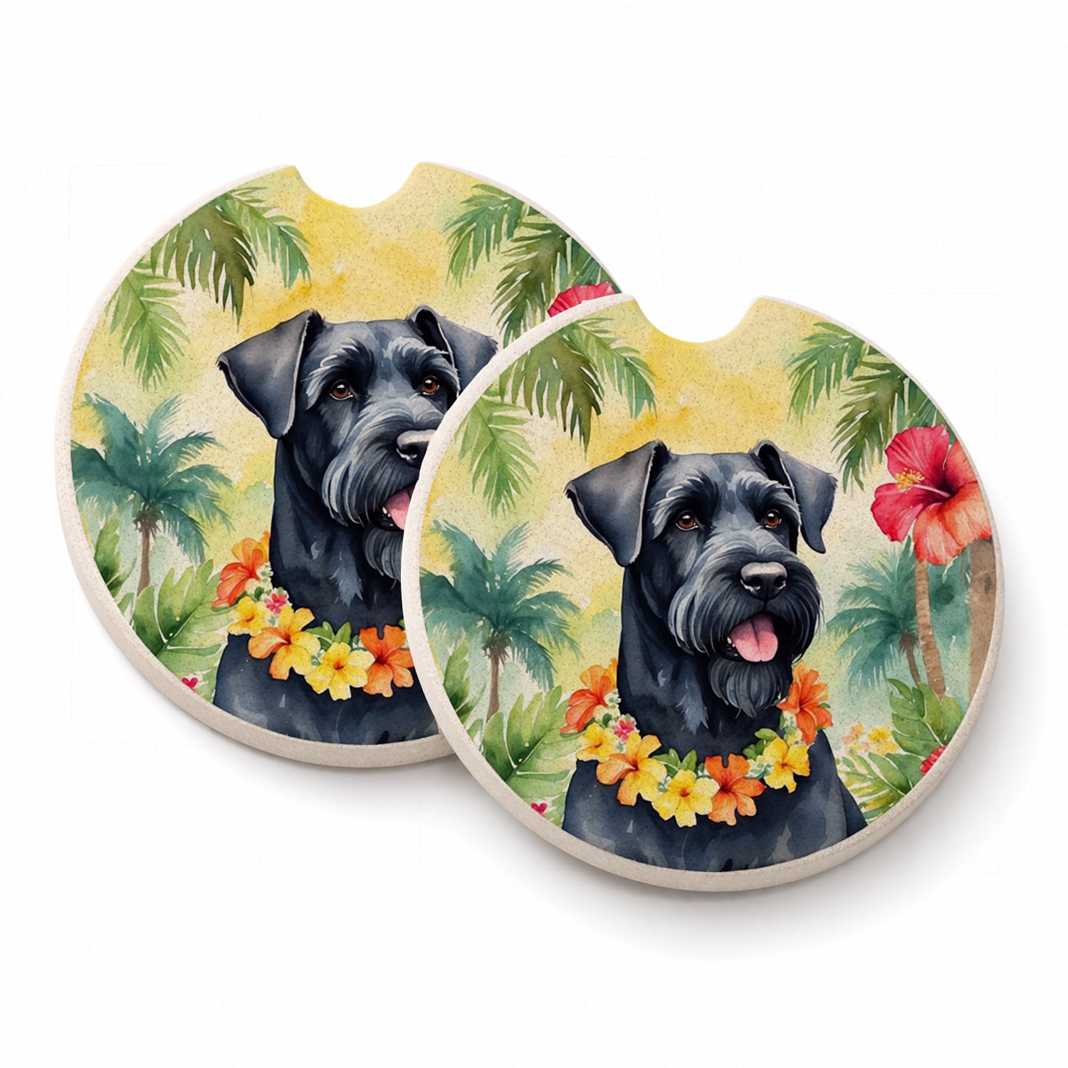 Giant Schnauzer Luau Set of 2 Cup Holder Car Coasters Absorbent Round Sandstone Coasters Gifts for Men or Women, 2.5, Multicolor