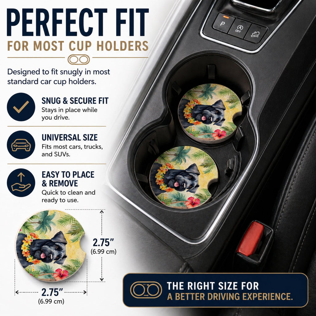 Giant Schnauzer Luau Set of 2 Cup Holder Car Coasters Absorbent Round Sandstone Coasters Gifts for Men or Women, 2.5, Multicolor