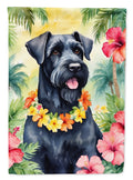 Giant Schnauzer Luau House Flag 28x40 Porch Sleeve Pole Decorative Outside Yard Banner Artwork Wall Hanging, Polyester