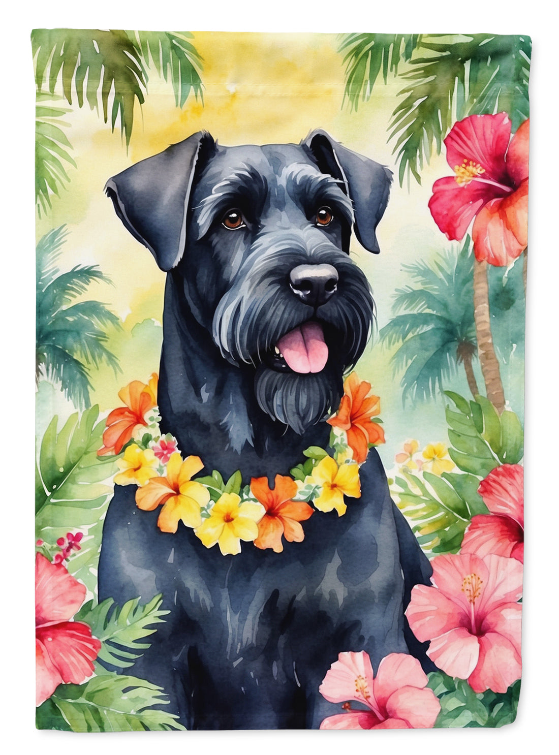 Giant Schnauzer Luau House Flag 28x40 Porch Sleeve Pole Decorative Outside Yard Banner Artwork Wall Hanging, Polyester