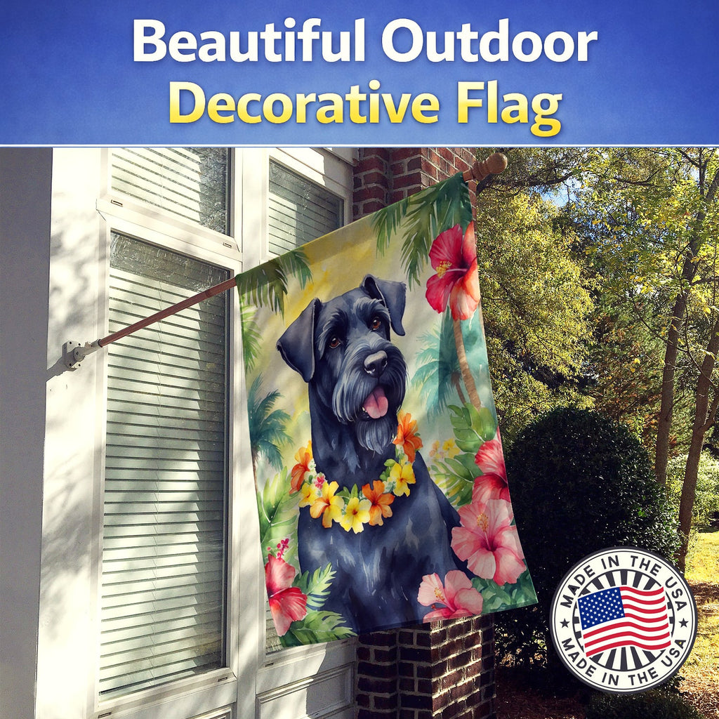 Giant Schnauzer Luau House Flag 28x40 Porch Sleeve Pole Decorative Outside Yard Banner Artwork Wall Hanging, Polyester