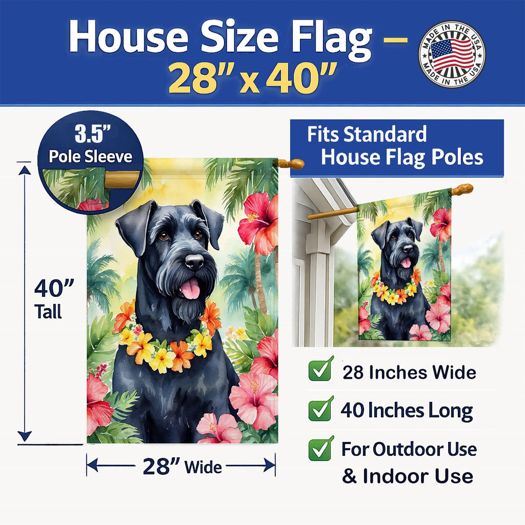Giant Schnauzer Luau House Flag 28x40 Porch Sleeve Pole Decorative Outside Yard Banner Artwork Wall Hanging, Polyester