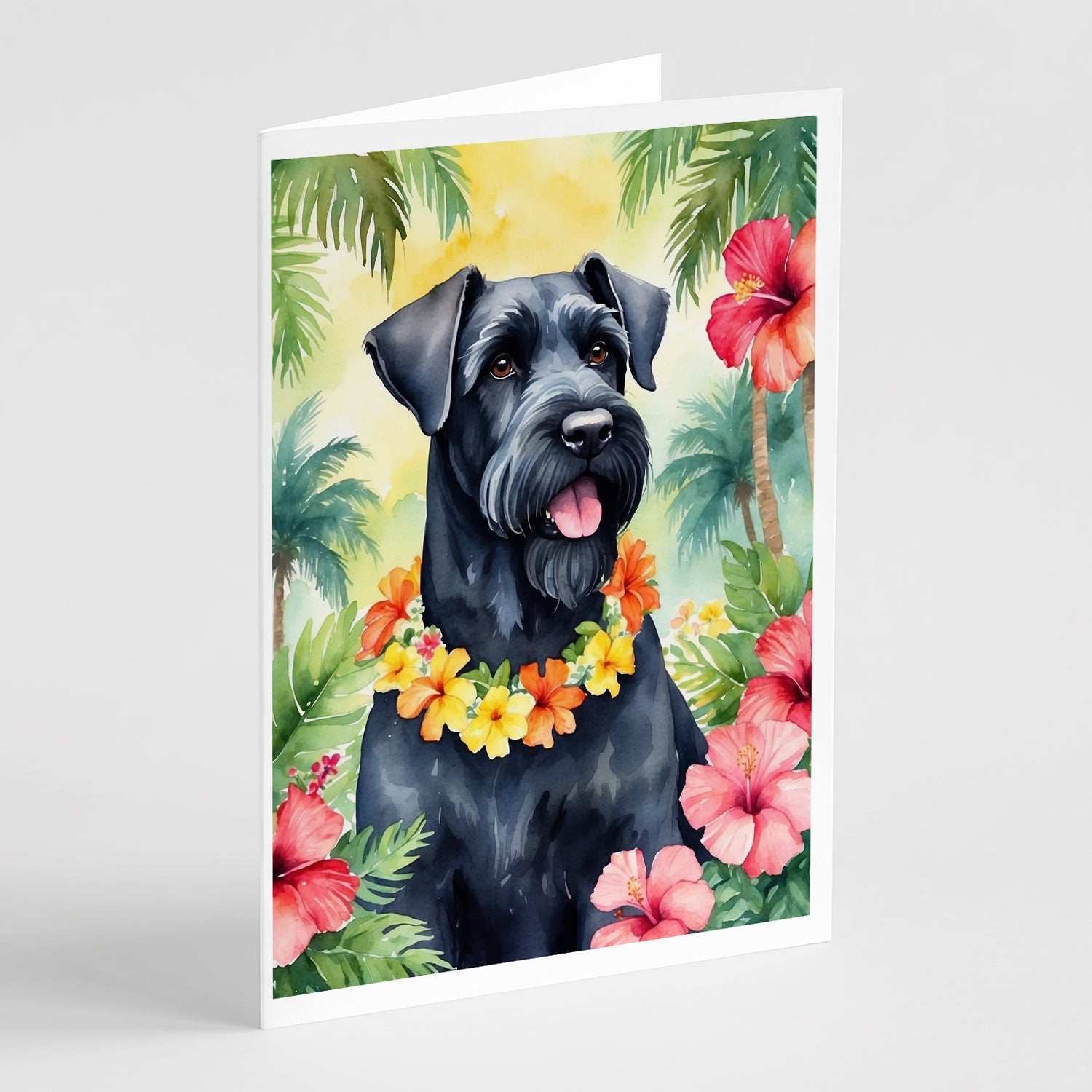Giant Schnauzer Luau Greeting Cards Pack of 8 Blank Cards with Envelopes Whimsical A7 Size 5x7