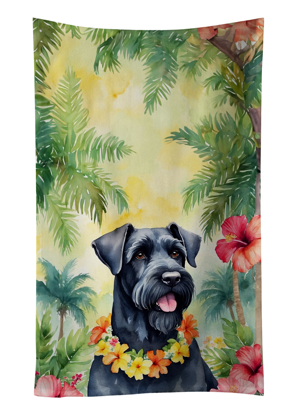 Giant Schnauzer Luau Kitchen Towel Velour Plush Front and Cotton Loop Back Machine Washable