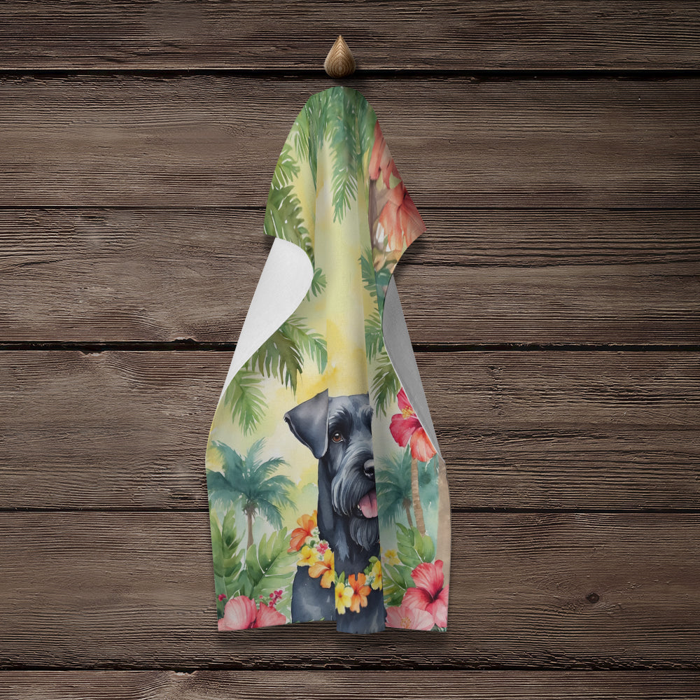 Giant Schnauzer Luau Kitchen Towel Velour Plush Front and Cotton Loop Back Machine Washable