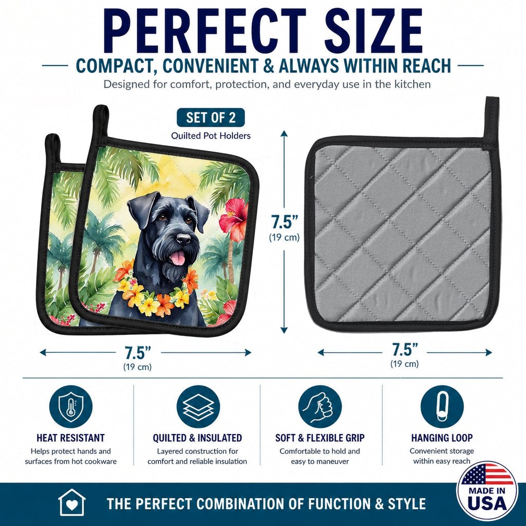 Giant Schnauzer Luau Pot Holder Set of 2 Heat Resistant Quilted Hot Pads 7.5 x 7.5 Inch, Insulated Kitchen Trivets for Cooking & Baking