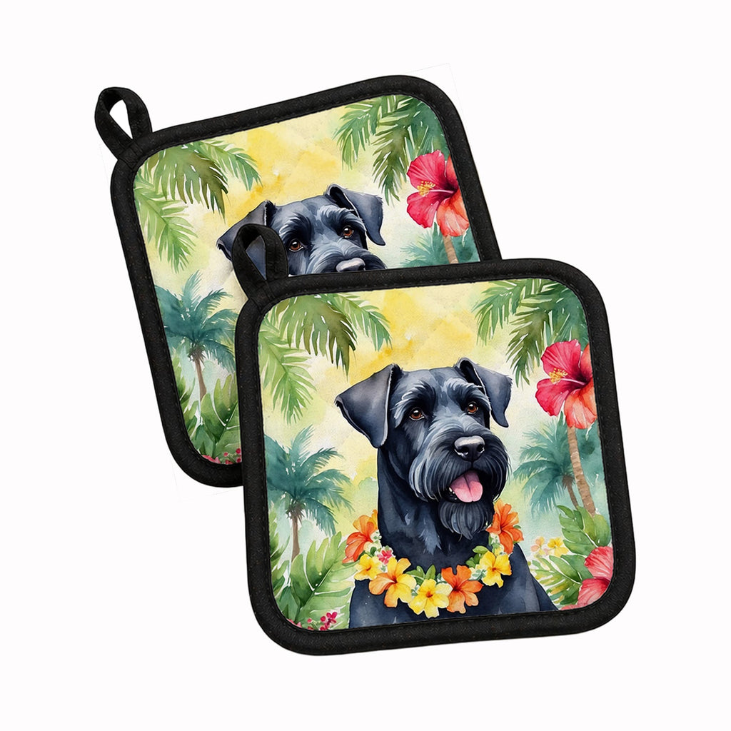 Giant Schnauzer Luau Pot Holder Set of 2 Heat Resistant Quilted Hot Pads 7.5 x 7.5 Inch, Insulated Kitchen Trivets for Cooking & Baking