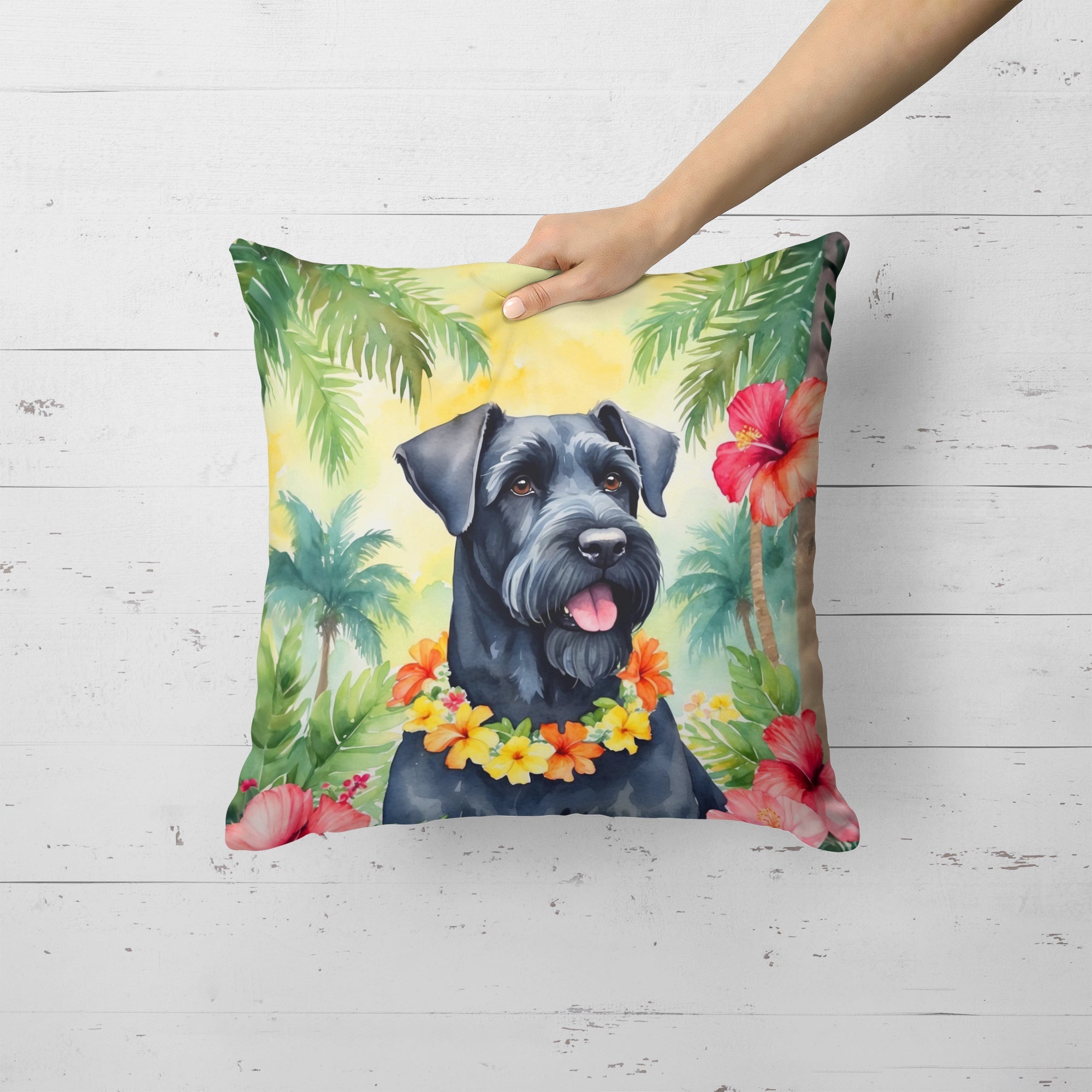 Giant Schnauzer Luau Decorative Throw Pillow 18x18 Indoor Outdoor Accent Cushion, Fabric Cover with Insert for Sofa, Bed, Porch & Living Room