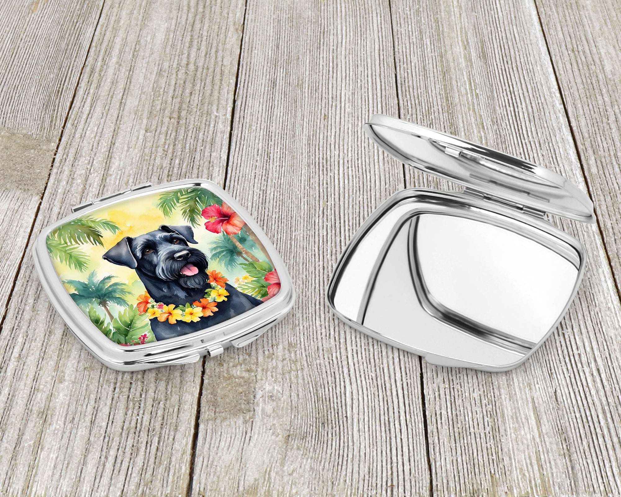 Giant Schnauzer Luau Compact Mirror Decorative Travel Makeup Mirror for Women Girls Gifts Pocket Makeup Mirror Folding Handheld