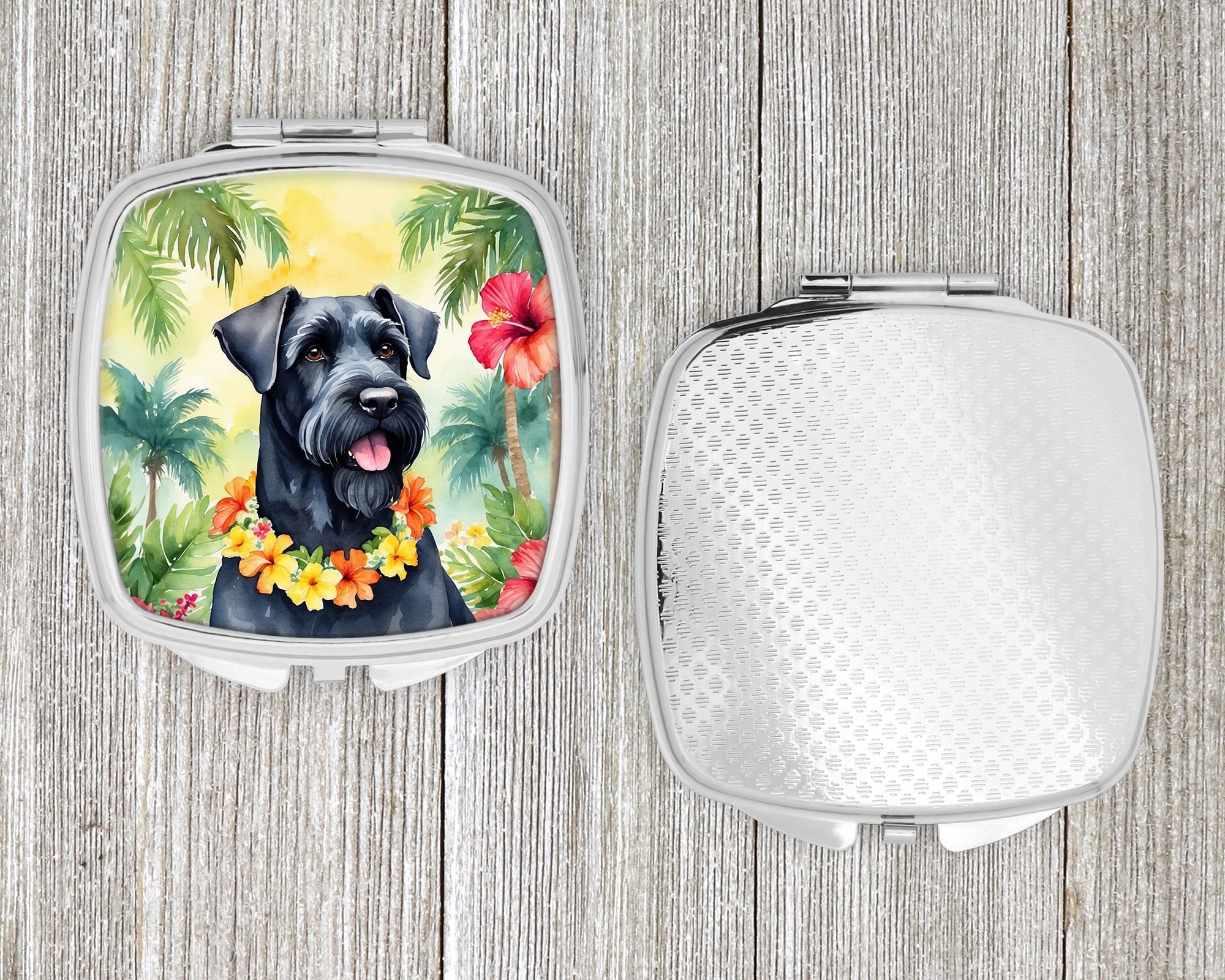 Giant Schnauzer Luau Compact Mirror Decorative Travel Makeup Mirror for Women Girls Gifts Pocket Makeup Mirror Folding Handheld