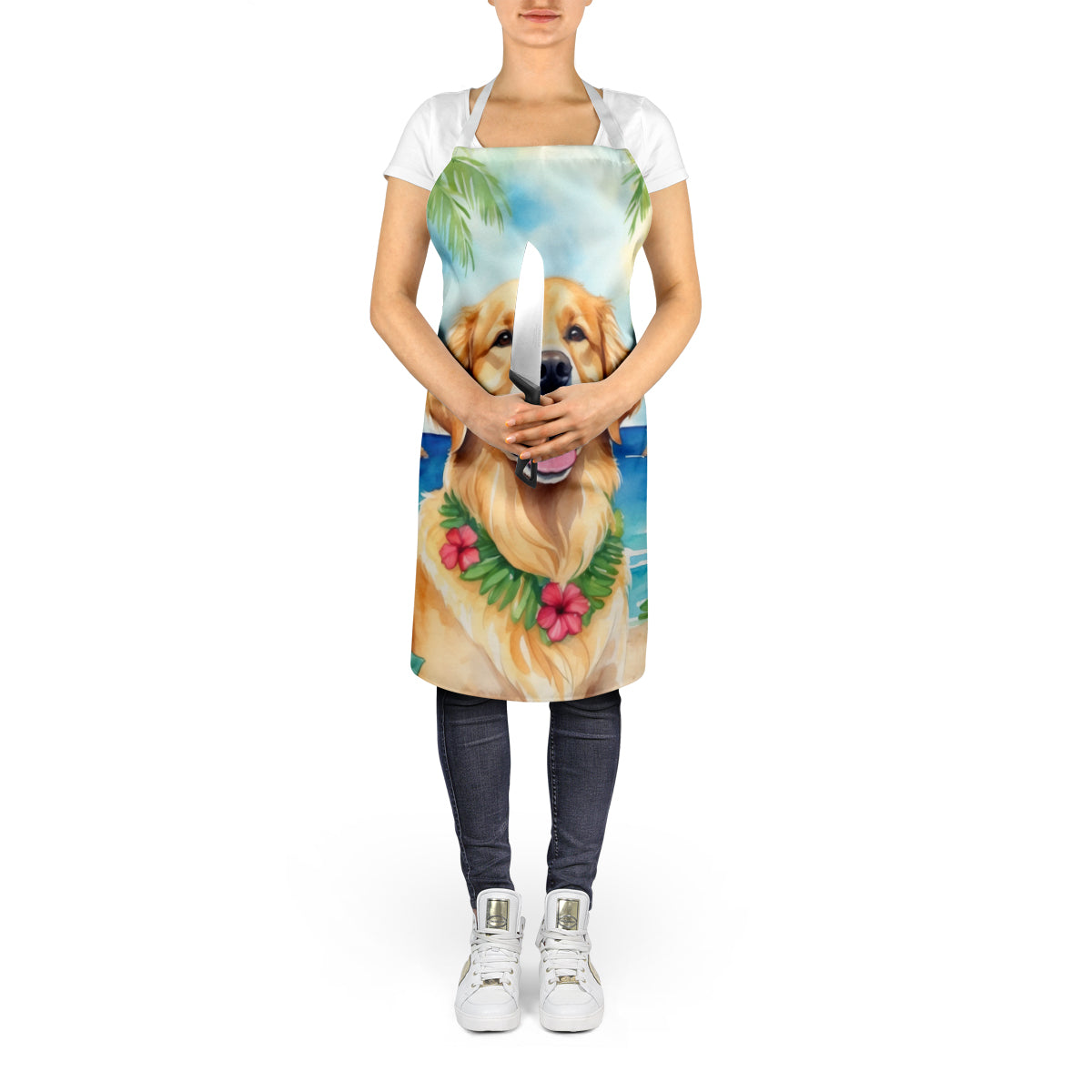 Golden Retriever Luau Apron Cooking Kitchen Server Baking Crafts Gardening for Adult Women Men, Unisex, Large, Multicolor