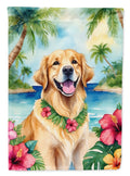 Golden Retriever Luau House Flag 28x40 Porch Sleeve Pole Decorative Outside Yard Banner Artwork Wall Hanging, Polyester
