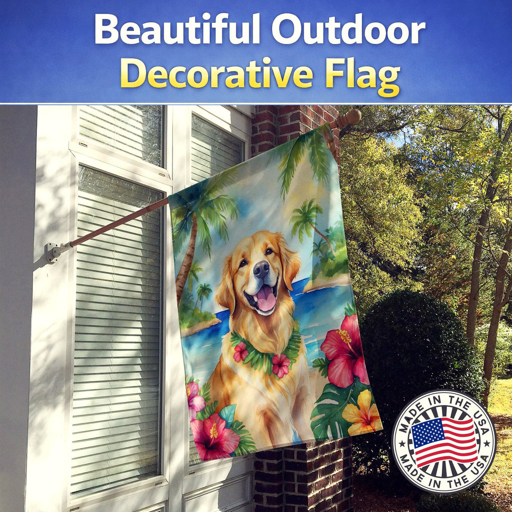 Golden Retriever Luau House Flag 28x40 Porch Sleeve Pole Decorative Outside Yard Banner Artwork Wall Hanging, Polyester