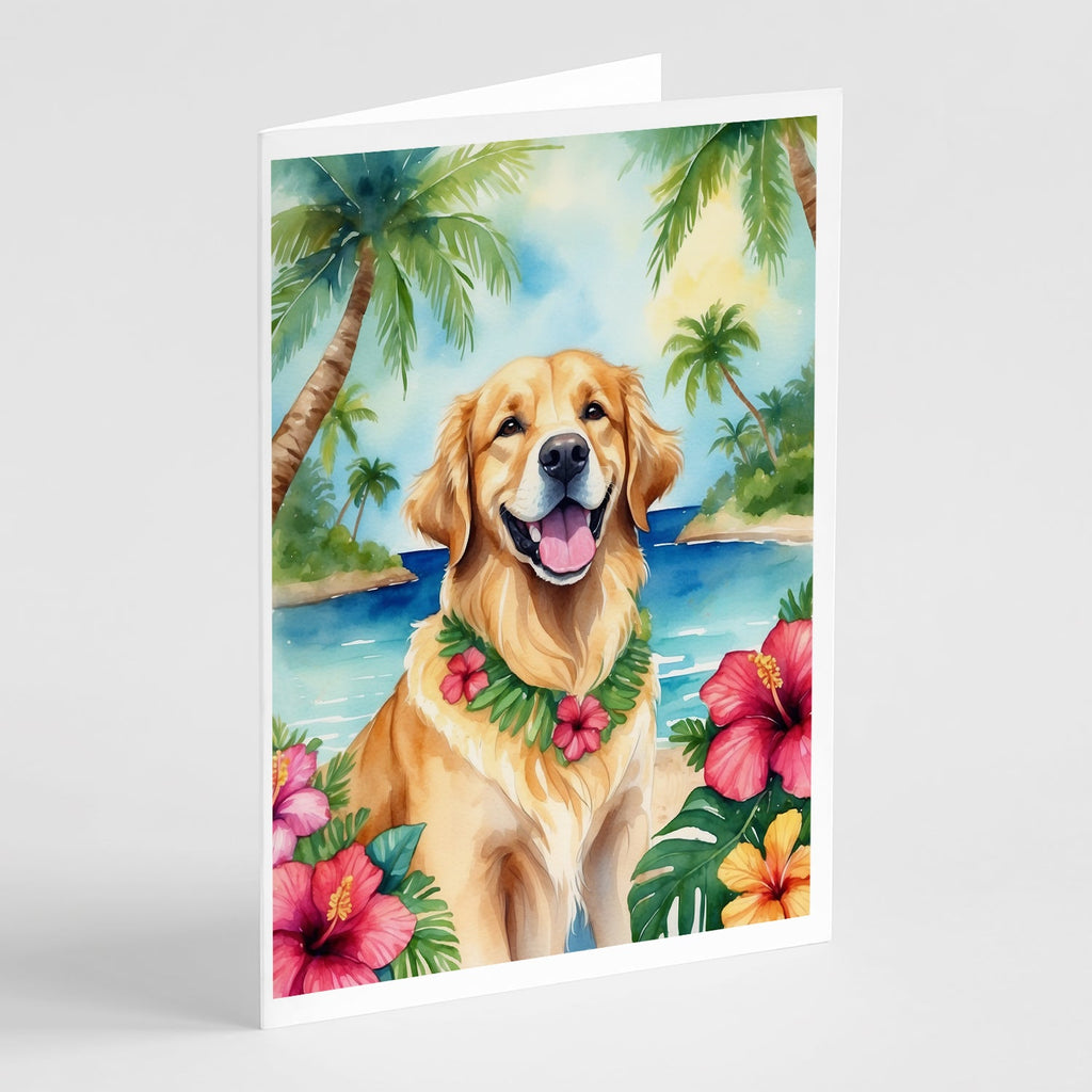 Golden Retriever Luau Greeting Cards Pack of 8 Blank Cards with Envelopes Whimsical A7 Size 5x7