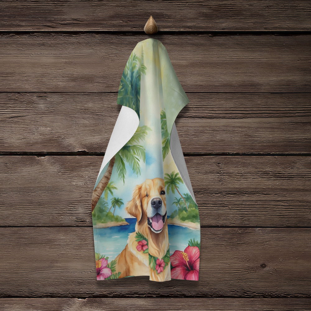 Golden Retriever Luau Kitchen Towel Velour Plush Front and Cotton Loop Back Machine Washable
