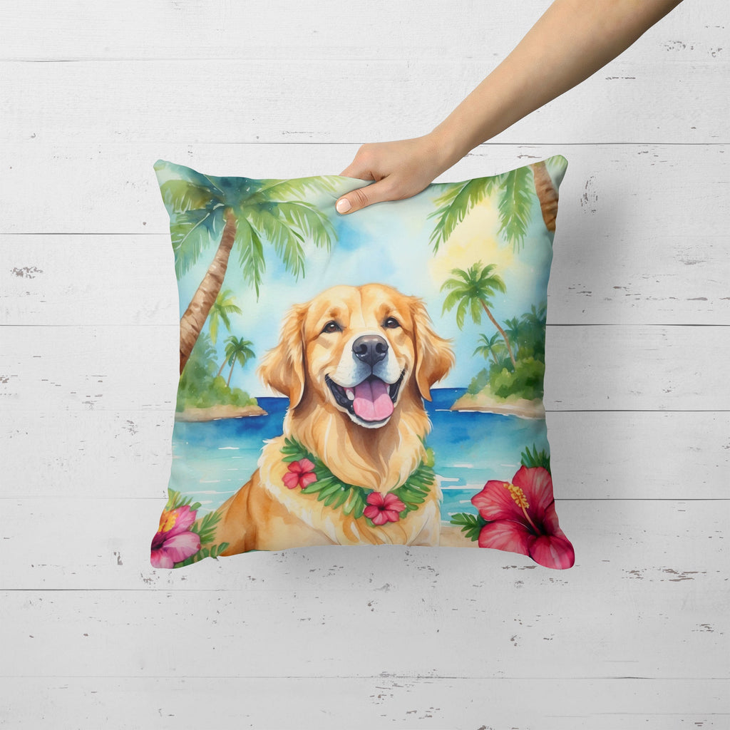 Golden Retriever Luau Decorative Throw Pillow 18x18 Indoor Outdoor Accent Cushion, Fabric Cover with Insert for Sofa, Bed, Porch & Living Room