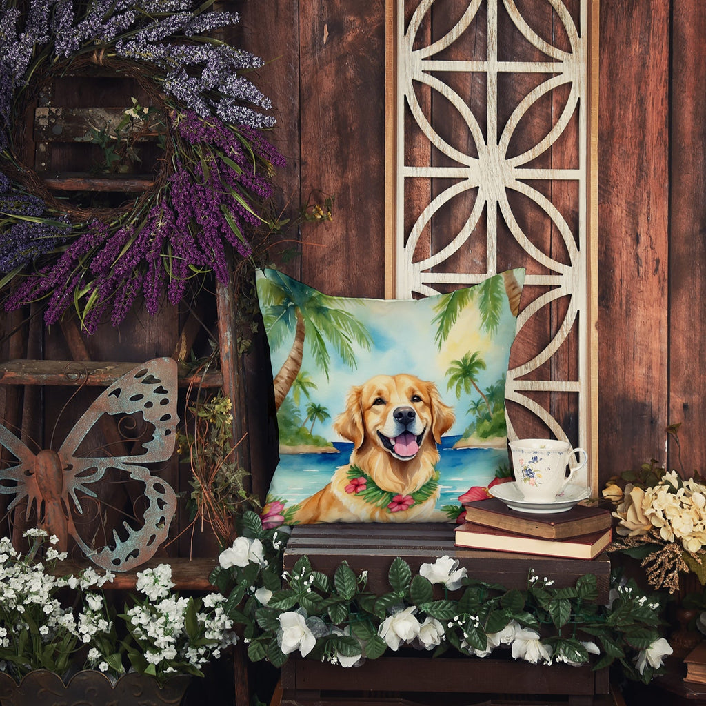 Golden Retriever Luau Decorative Throw Pillow 18x18 Indoor Outdoor Accent Cushion, Fabric Cover with Insert for Sofa, Bed, Porch & Living Room