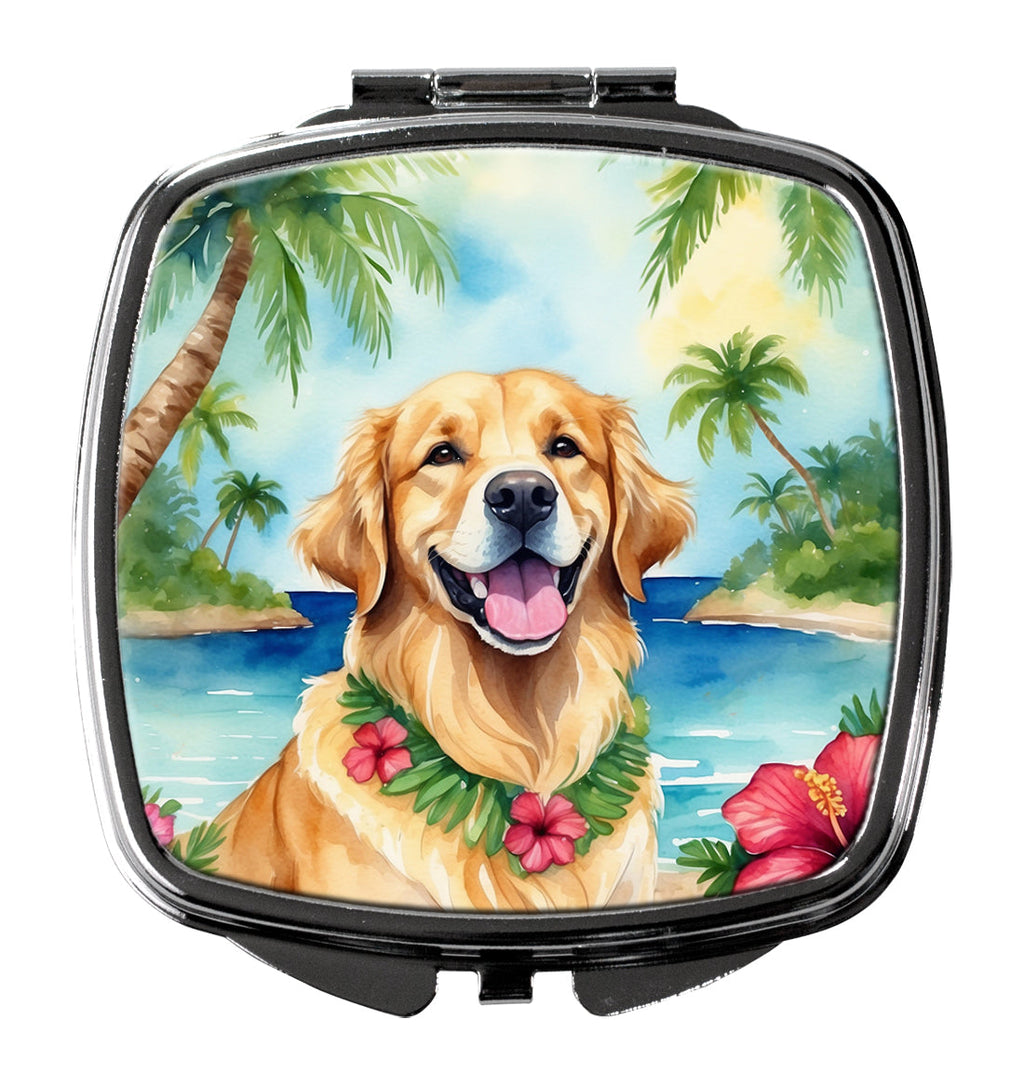 Golden Retriever Luau Compact Mirror Decorative Travel Makeup Mirror for Women Girls Gifts Pocket Makeup Mirror Folding Handheld