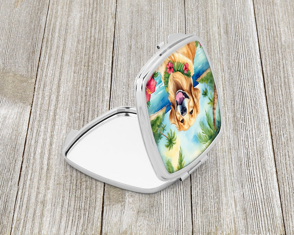 Golden Retriever Luau Compact Mirror Decorative Travel Makeup Mirror for Women Girls Gifts Pocket Makeup Mirror Folding Handheld