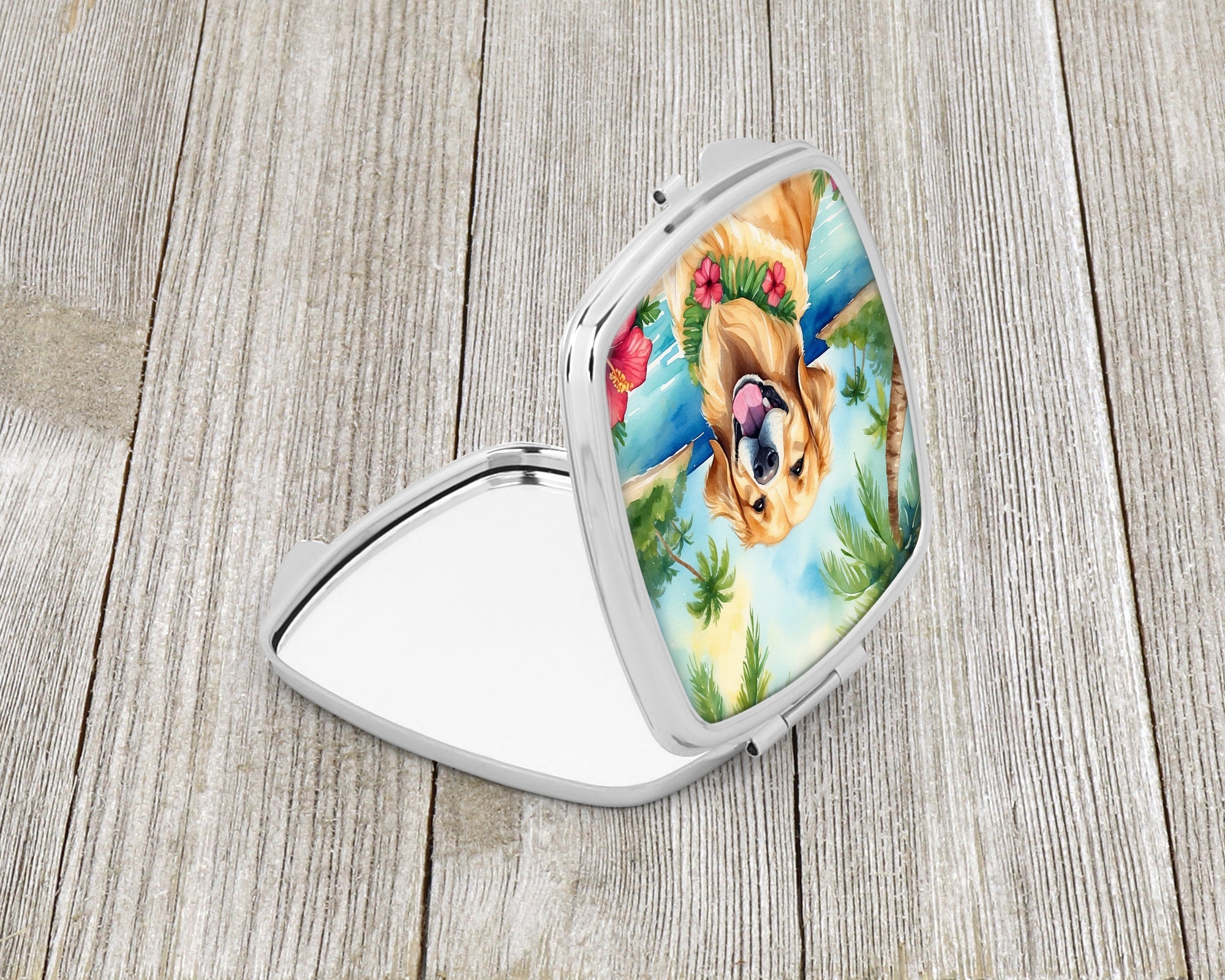 Golden Retriever Luau Compact Mirror Decorative Travel Makeup Mirror for Women Girls Gifts Pocket Makeup Mirror Folding Handheld