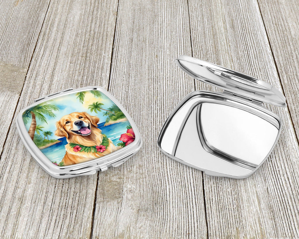Golden Retriever Luau Compact Mirror Decorative Travel Makeup Mirror for Women Girls Gifts Pocket Makeup Mirror Folding Handheld