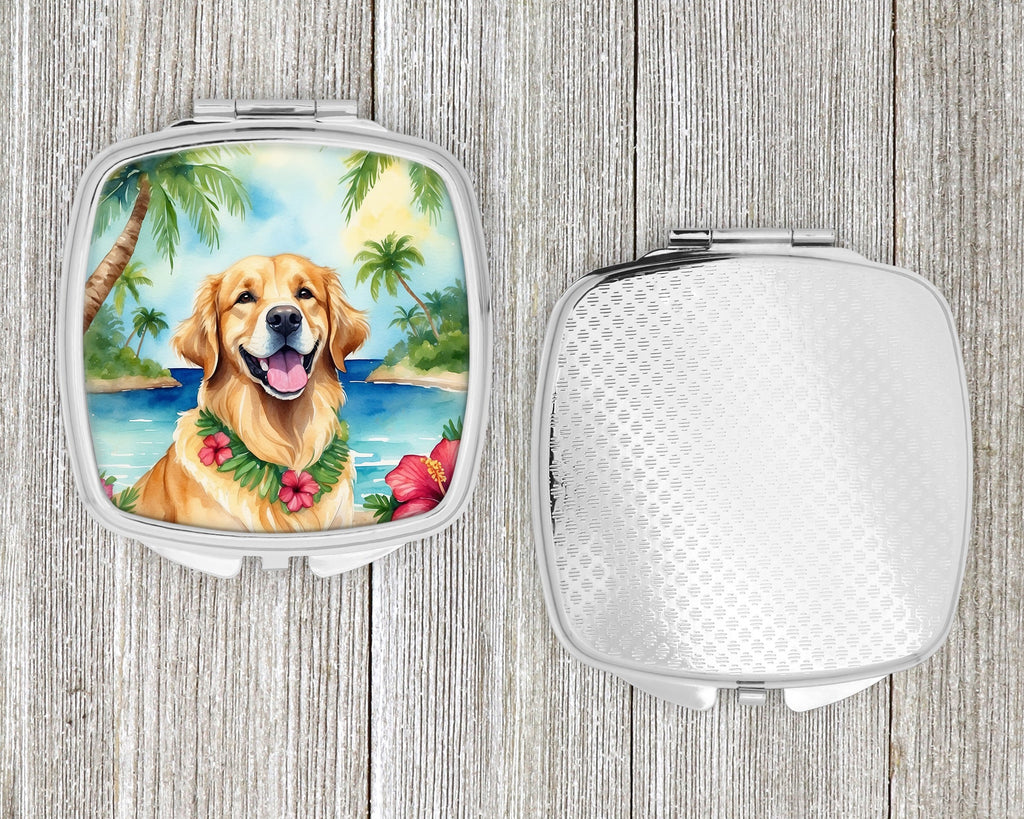 Golden Retriever Luau Compact Mirror Decorative Travel Makeup Mirror for Women Girls Gifts Pocket Makeup Mirror Folding Handheld
