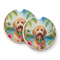 Goldendoodle Luau Set of 2 Cup Holder Car Coasters Absorbent Round Sandstone Coasters Gifts for Men or Women, 2.5, Multicolor