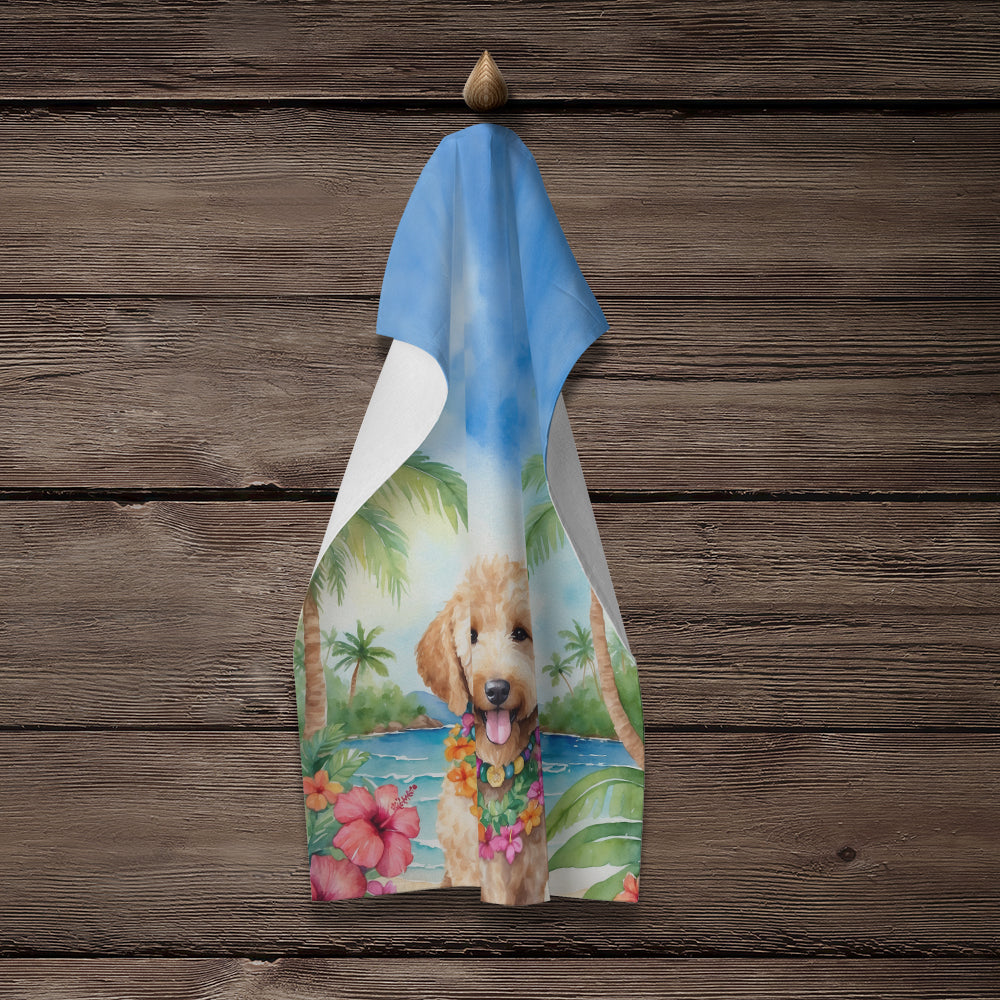 Goldendoodle Luau Kitchen Towel Velour Plush Front and Cotton Loop Back Machine Washable
