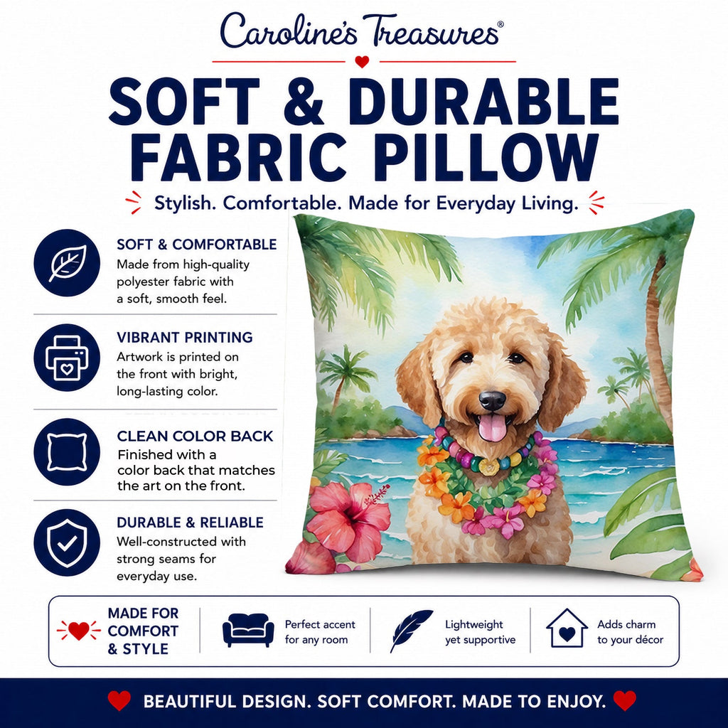 Goldendoodle Luau Decorative Throw Pillow 14x14 Indoor Outdoor Accent Cushion, Fabric Cover with Insert for Sofa, Bed, Porch & Living Room