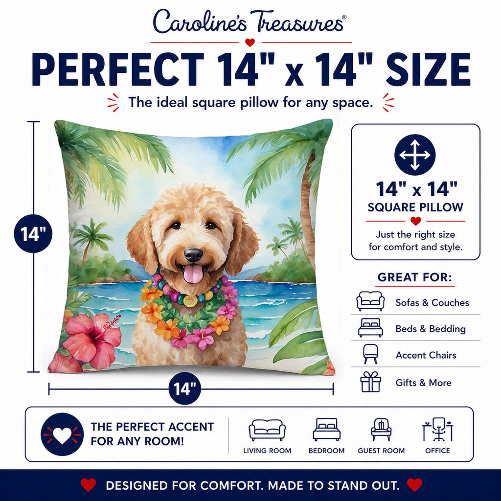 Goldendoodle Luau Decorative Throw Pillow 14x14 Indoor Outdoor Accent Cushion, Fabric Cover with Insert for Sofa, Bed, Porch & Living Room
