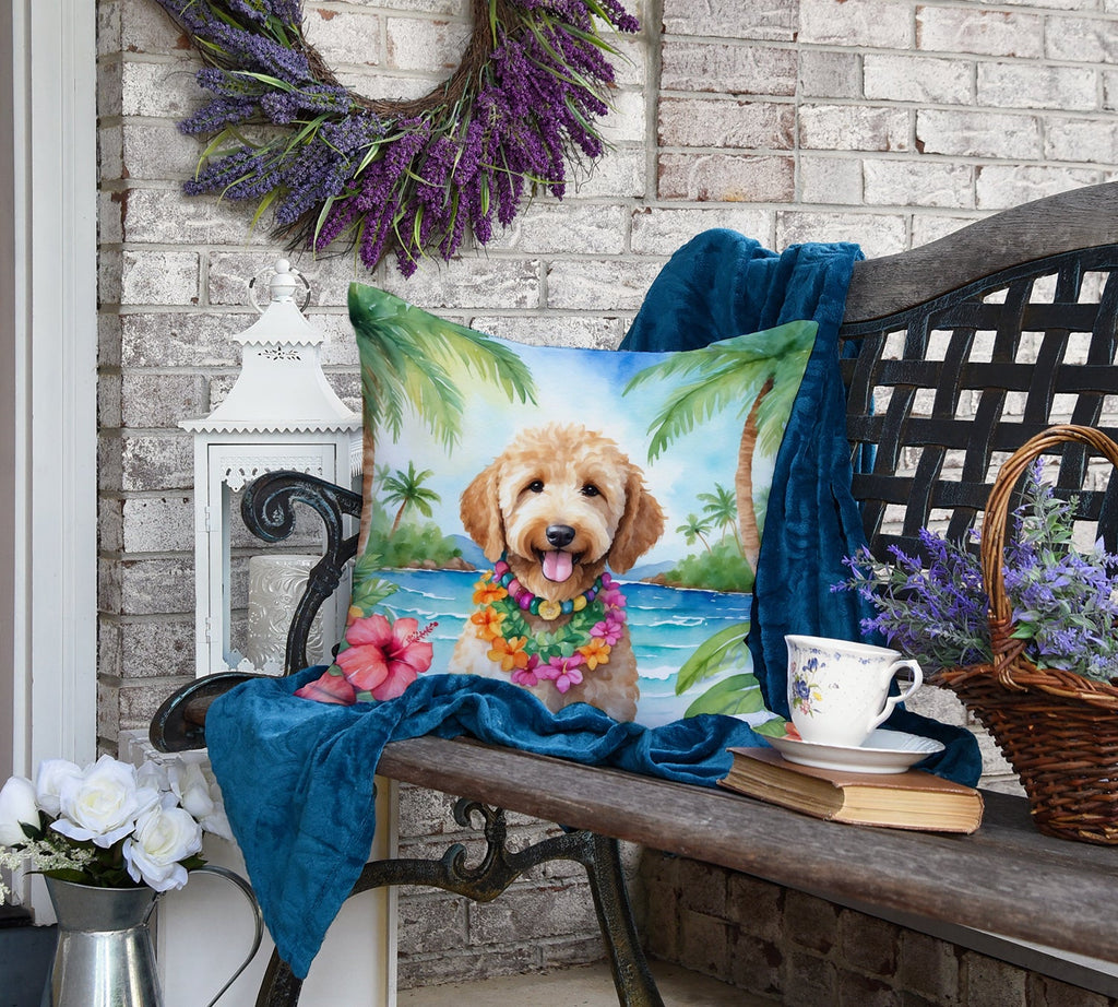 Goldendoodle Luau Decorative Throw Pillow 18x18 Indoor Outdoor Accent Cushion, Fabric Cover with Insert for Sofa, Bed, Porch & Living Room
